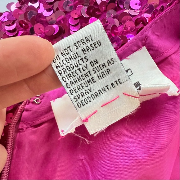 Vintage 1980s Night Line Silk Barbie Pink Sequin Sleeveless Dress Size 10 M - Picture 12 of 16